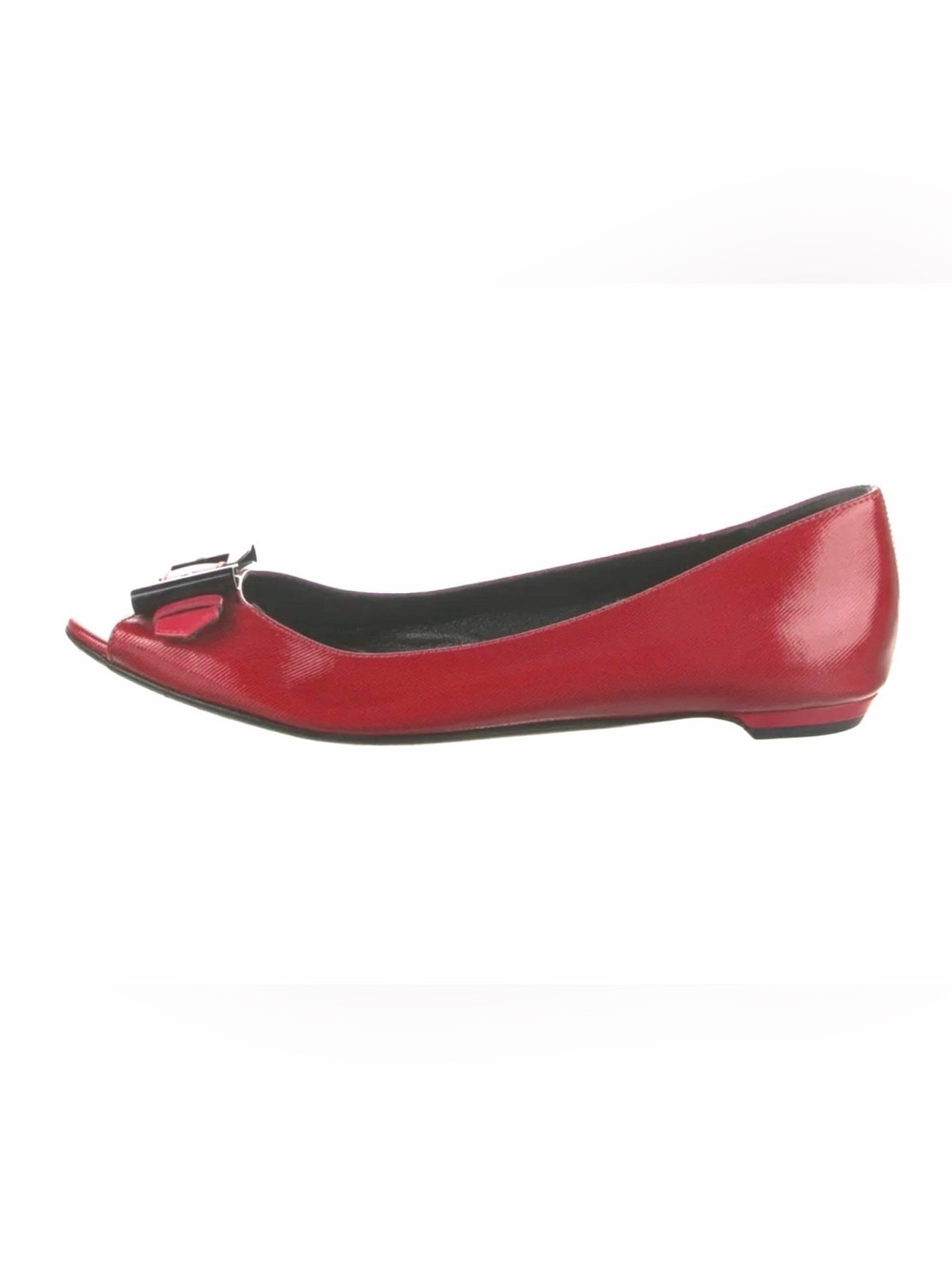 Gucci Red Peep-Toe Ballet Flats with Buckle